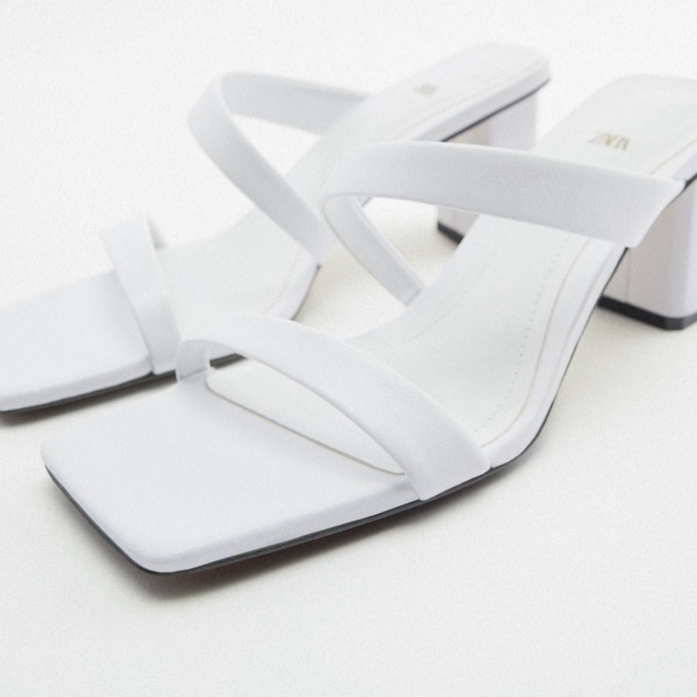 Zara lesther strappy sandals asymmetric strap details . Square toe